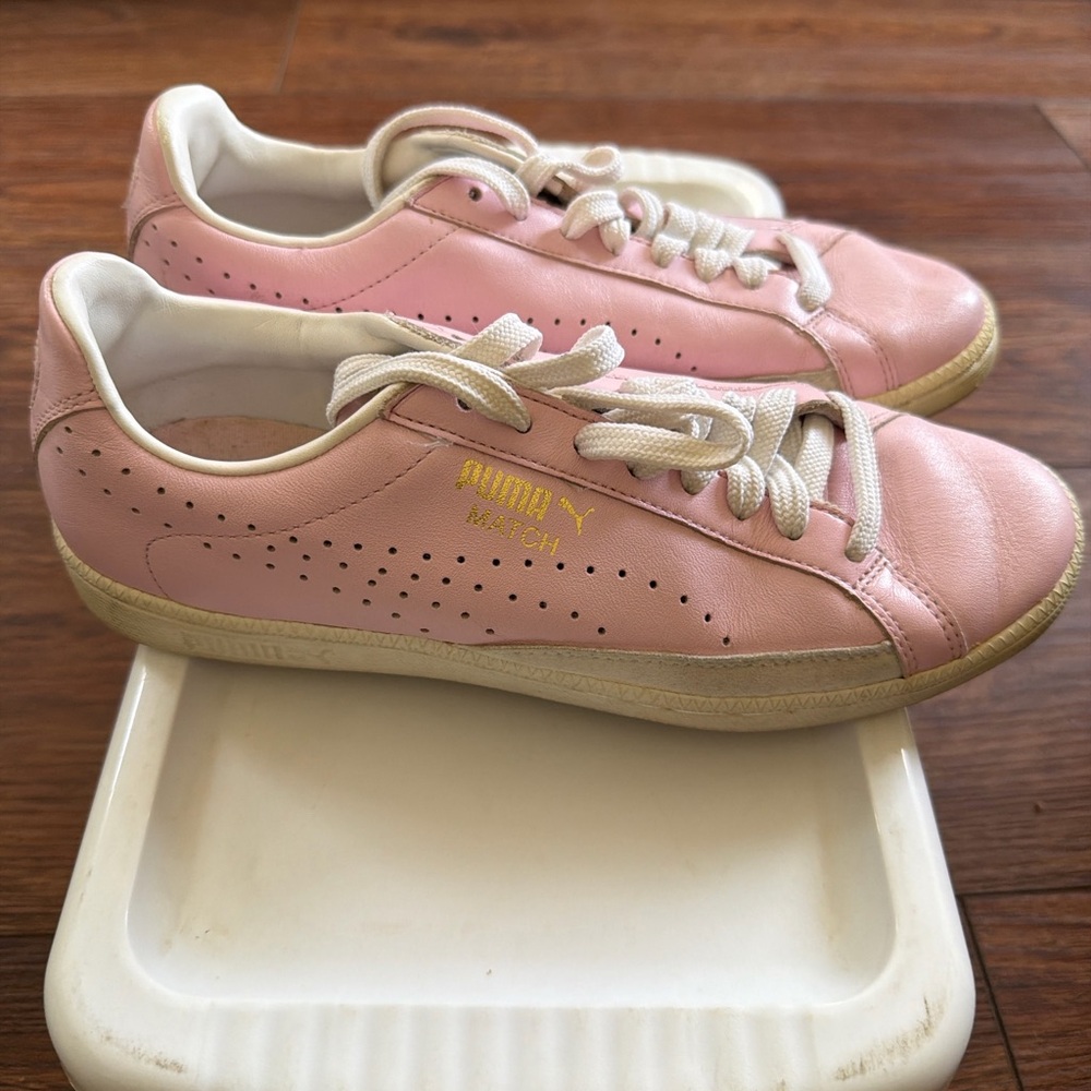 Puma Match Pink Leather Sneakers Women’s 7 Retro Low Top Casual Shoes